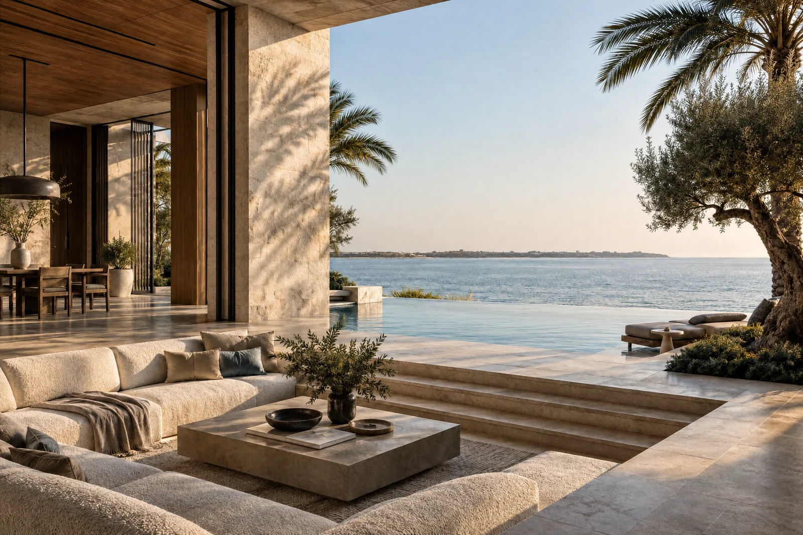 The villa pool and terrace